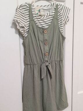 Lily Bleu Sage Green Tie-Front Jumper with Striped Tee